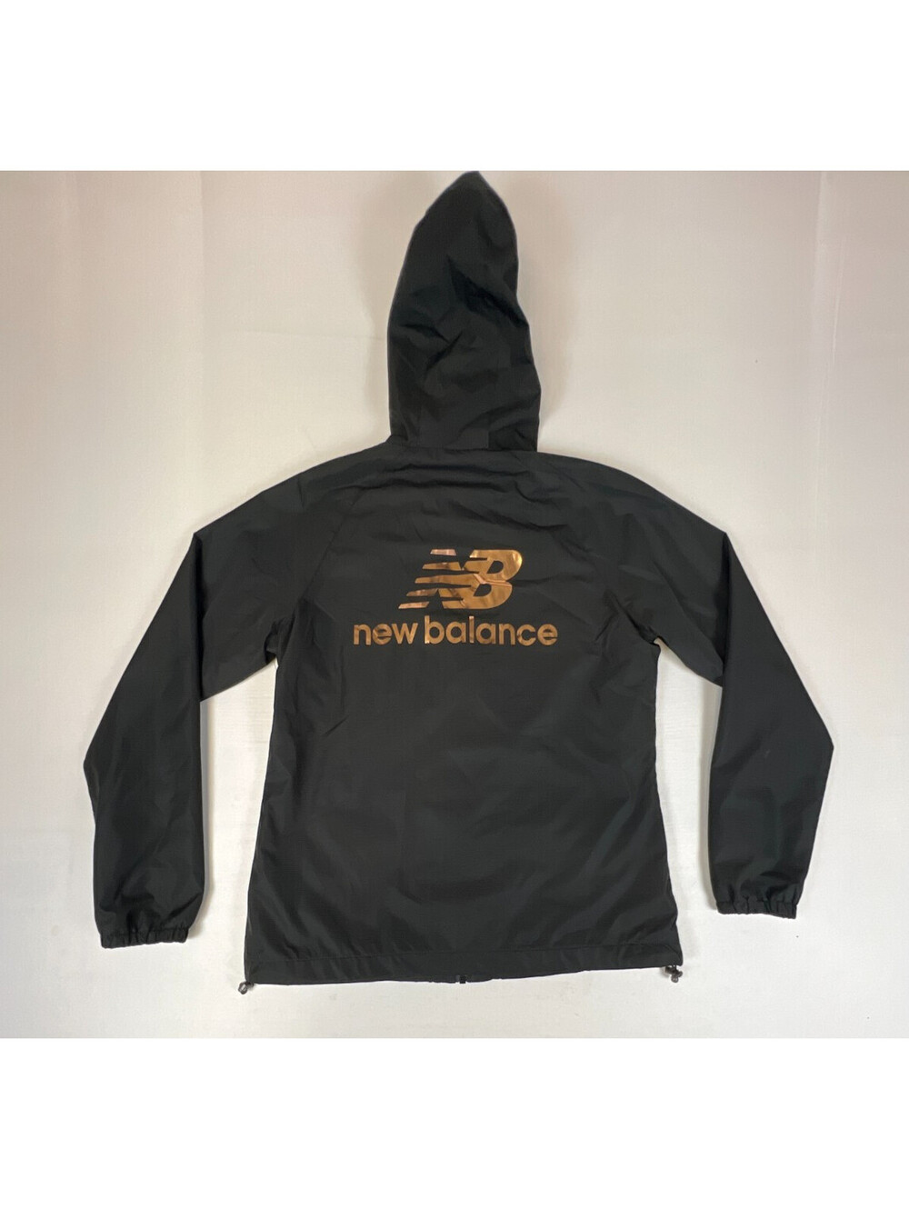 New Balance Womens M Black Full Zip Hooded Windbreaker Jacket Rose Gold Logo - Picture 2 of 10